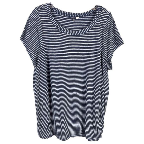 ModCloth‎ Plus Size 2X Top Knit Tee Navy Blue Striped Short Sleeve Scoop 1612 - Picture 1 of 9